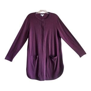 J. JILL Women's M Cardigan Sweater Plum Purple Button Up Pockets Wool Blend 40"